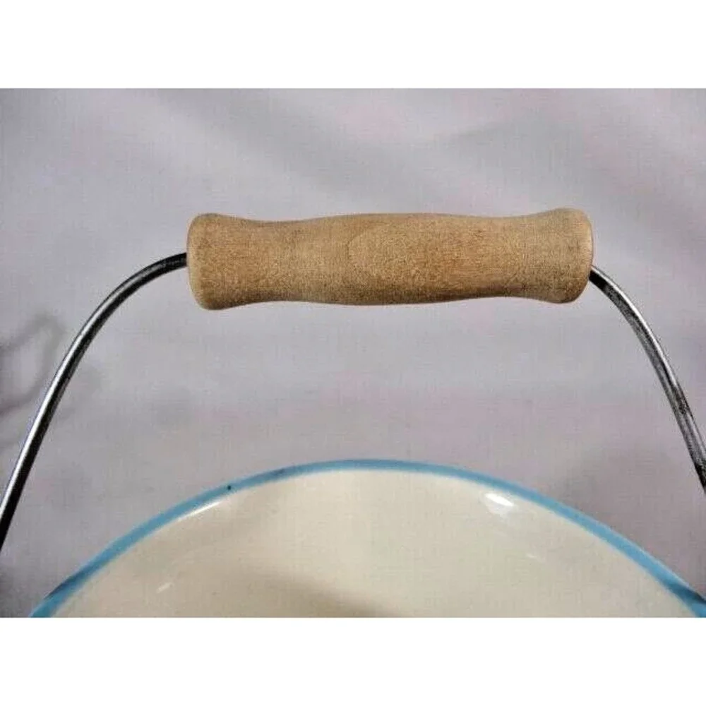Our Name is Mud PASS THE BUCKET Pay it Forward Blue Ceramic Bowl Wood Handle